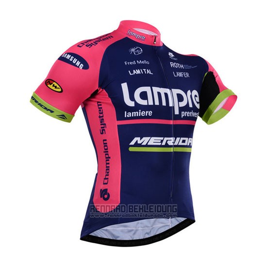 2015 Fahrradbekleidung Lampre Merida Rosa und Blau Trikot Kurzarm und Tragerhose - zum Schließen ins Bild klicken